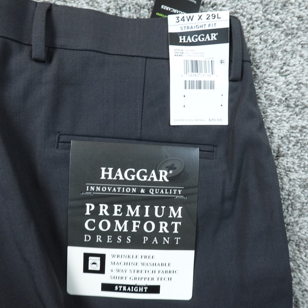 NEW Haggar Pants Mens 34X29 Gray Comfort Chino Dress Trouser Slacks Stretch Work